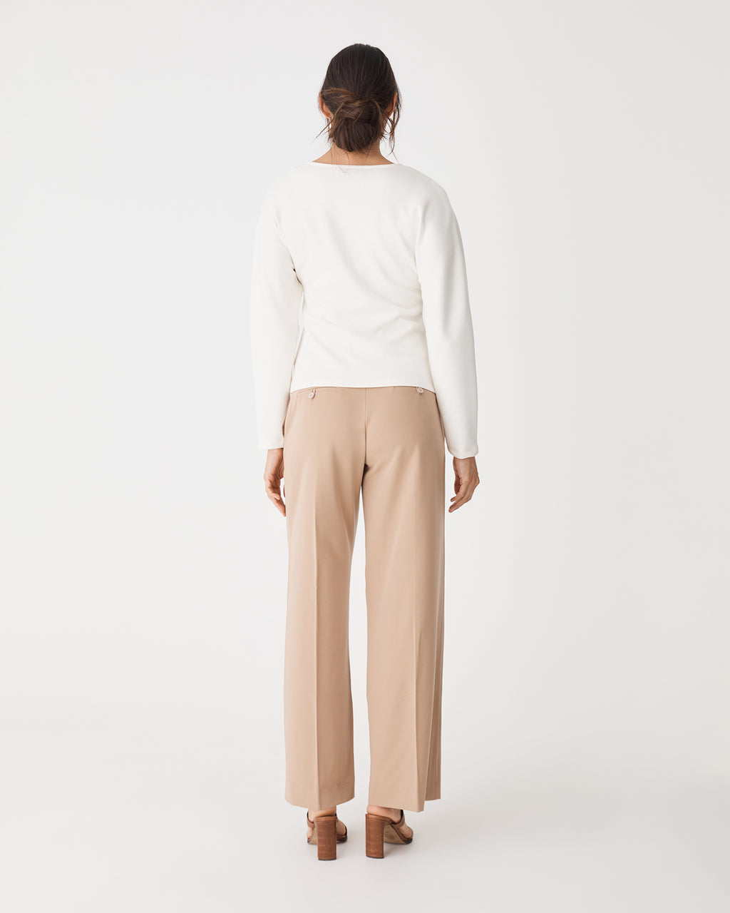 Tate V-Neck Dolman Sleeve Top in cream — back view