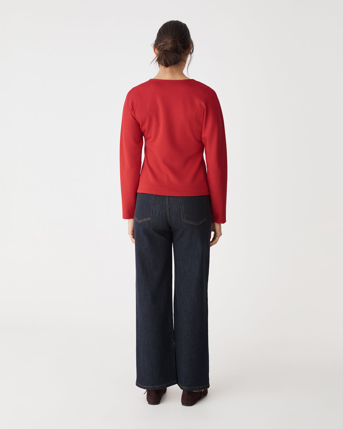 Tate V-Neck Dolman Sleeve Top in scarlet — back view