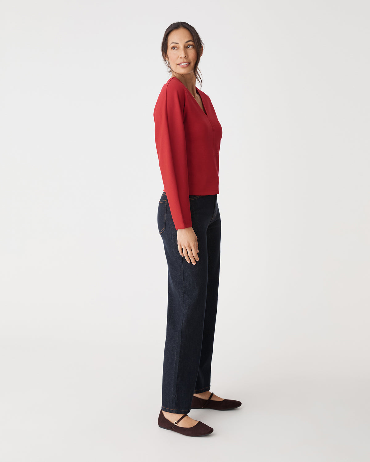 Tate V-Neck Dolman Sleeve Top in scarlet — side view 2