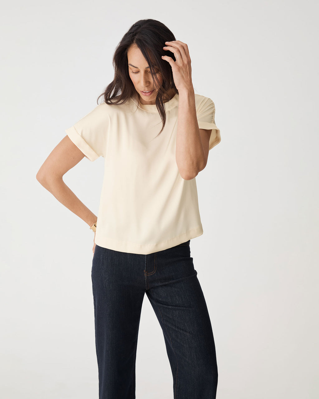 Cameron Satin Tee in champagne — view 2