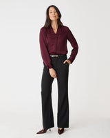 Claire Pleat Neck Satin Blouse in shiraz — full-length view
