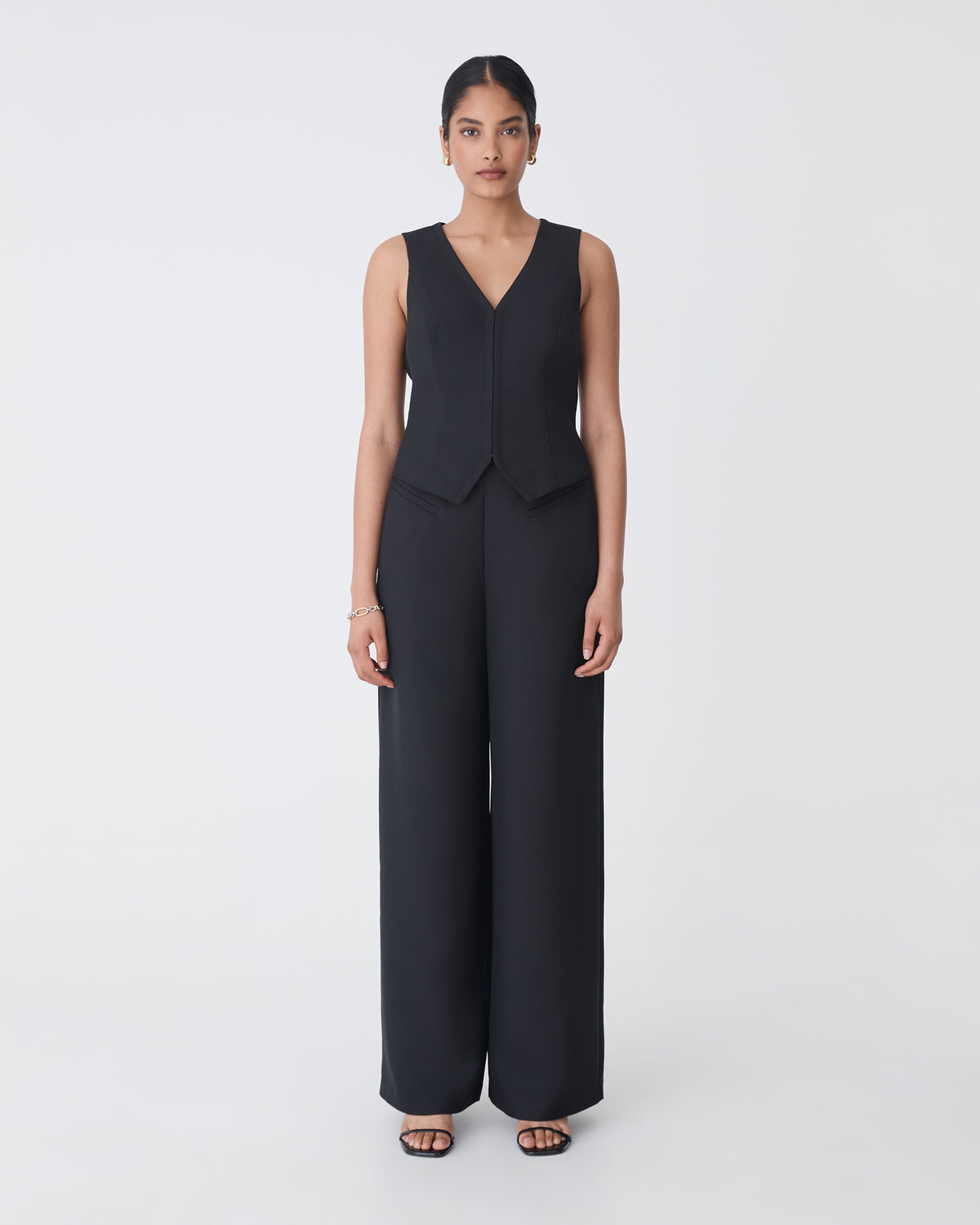Dakota V-Neck Vest in black — full-length view