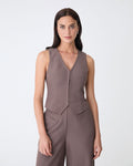 Dakota V-Neck Vest in truffle — close-up view
