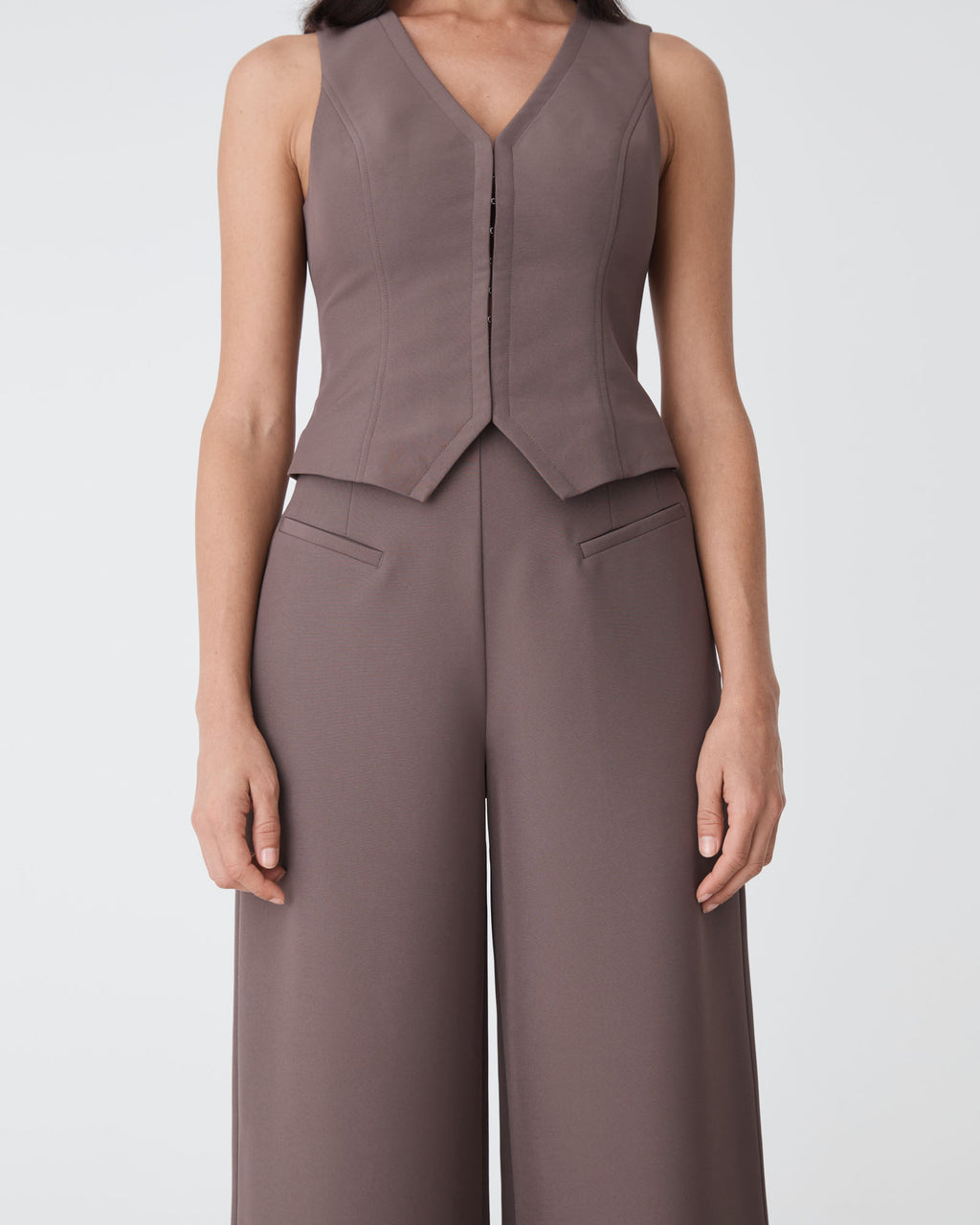 Dakota V-Neck Vest in truffle — close-up view 2