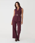 Nikki Long Collared Vest in bordeaux — full-length view