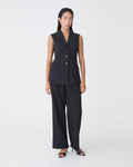 Nikki Long Collared Vest in black — full-length view