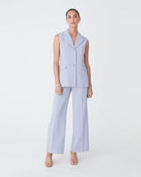 Nikki Long Collared Vest in dusk blue — full-length view