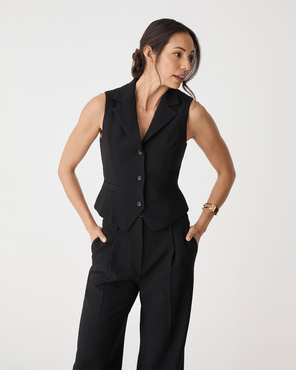 Nikki Collared Vest in black — close-up view