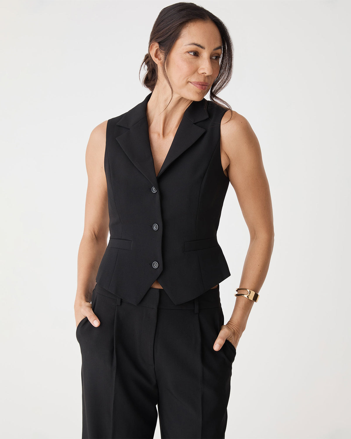 Nikki Collared Vest in black — close-up view 2