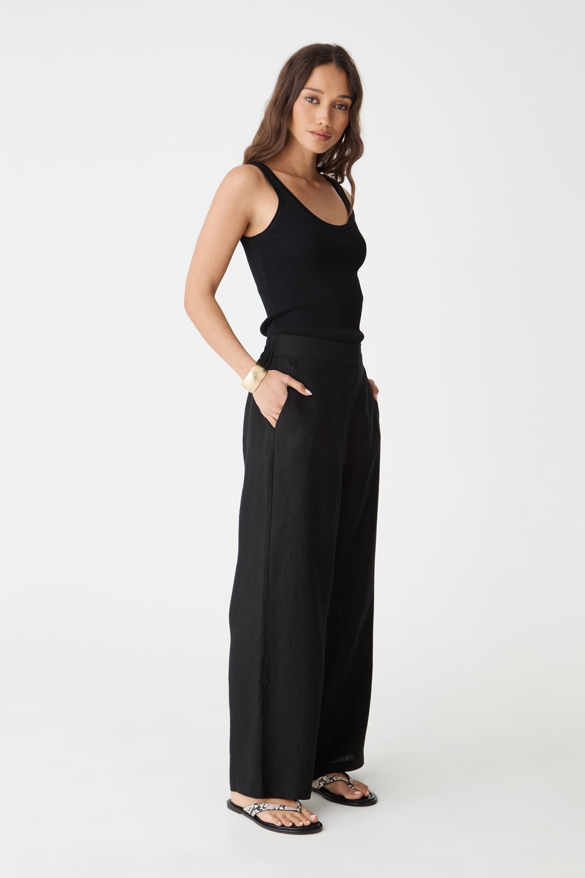 Ami Linen Elastic Back Pants
