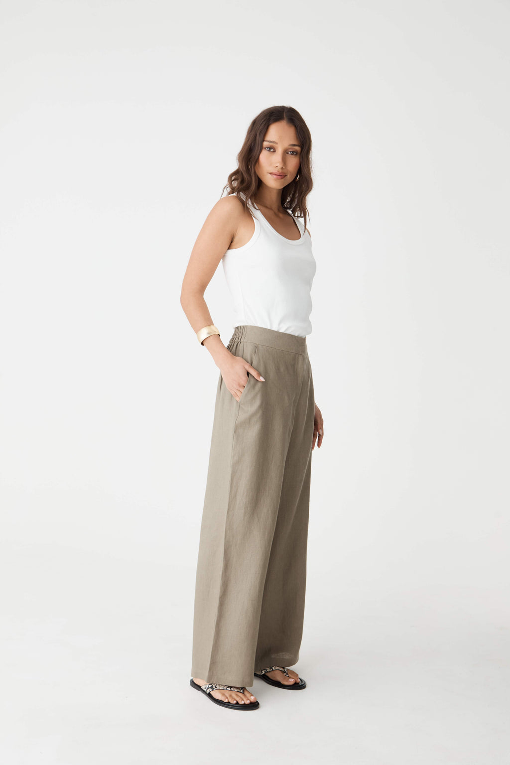 Ami Linen Elastic Back Pants