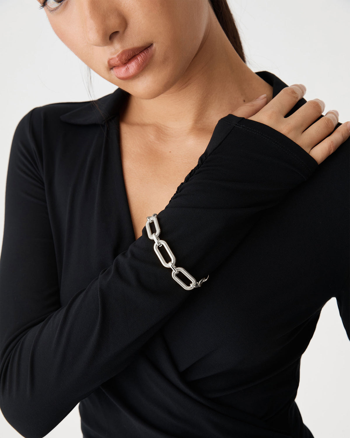 Leona Chunky Bracelet in silver — fabric detail 2