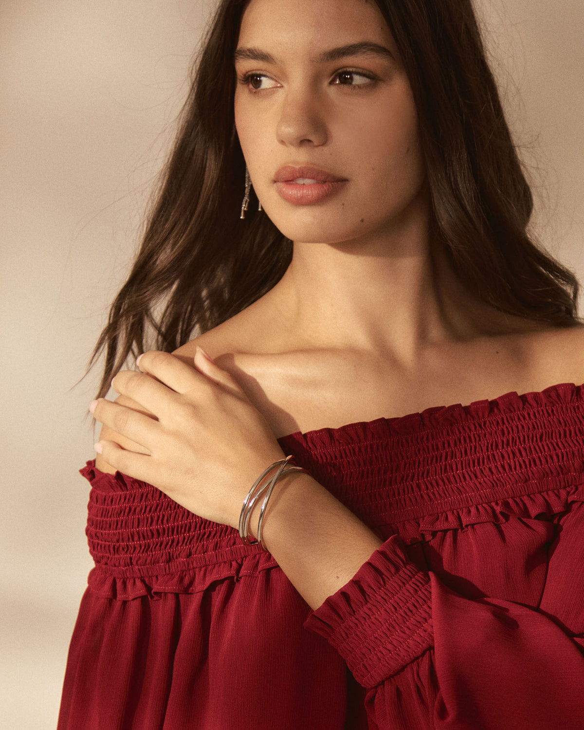 Elara Crossover Cuff in silver — full-length view