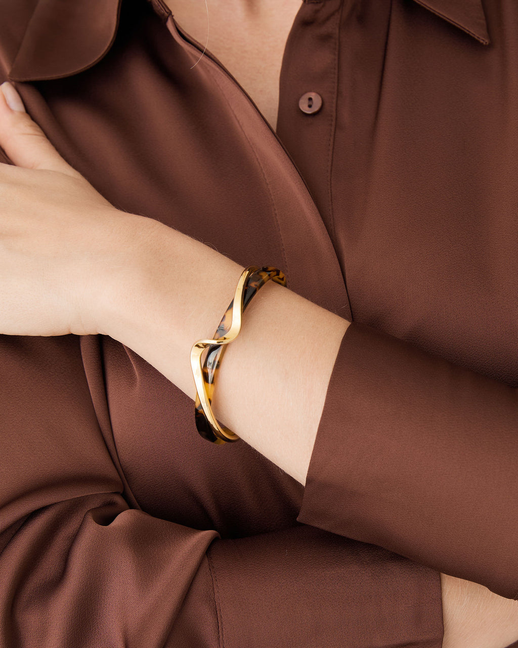 Amber Gold Cuff in marbled amber — view 2