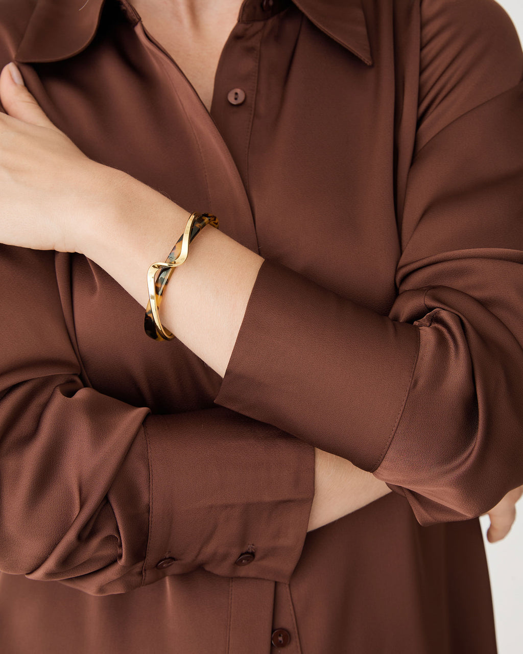 Amber Gold Cuff in marbled amber — view 3