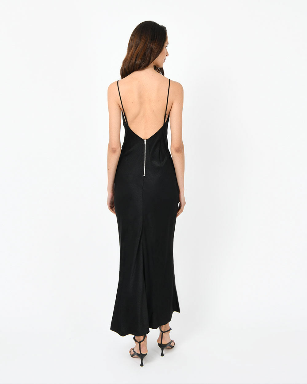Isabel Low-Back Dress in black — back view
