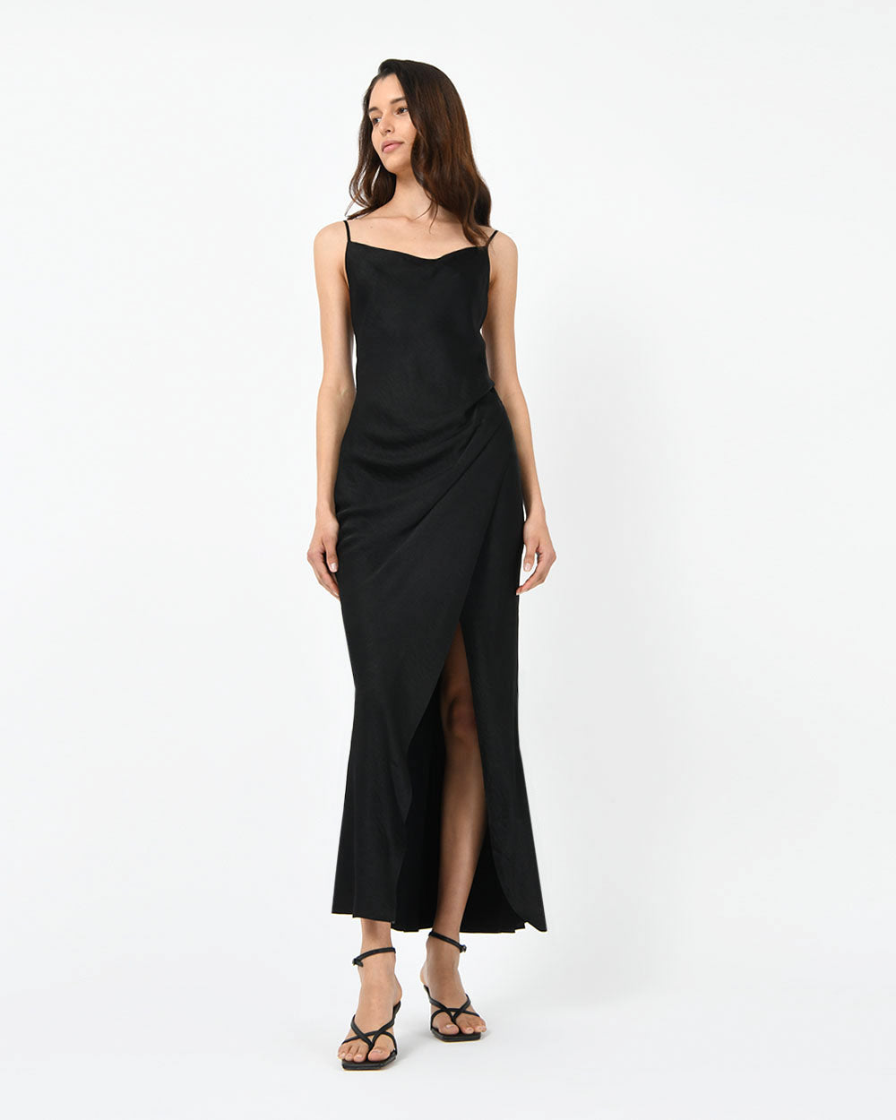 Isabel Low-Back Dress in black — full-length view