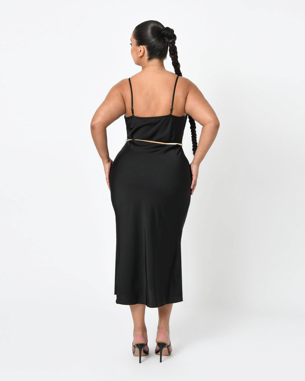 Safa Bias Slip Dress in black — back view