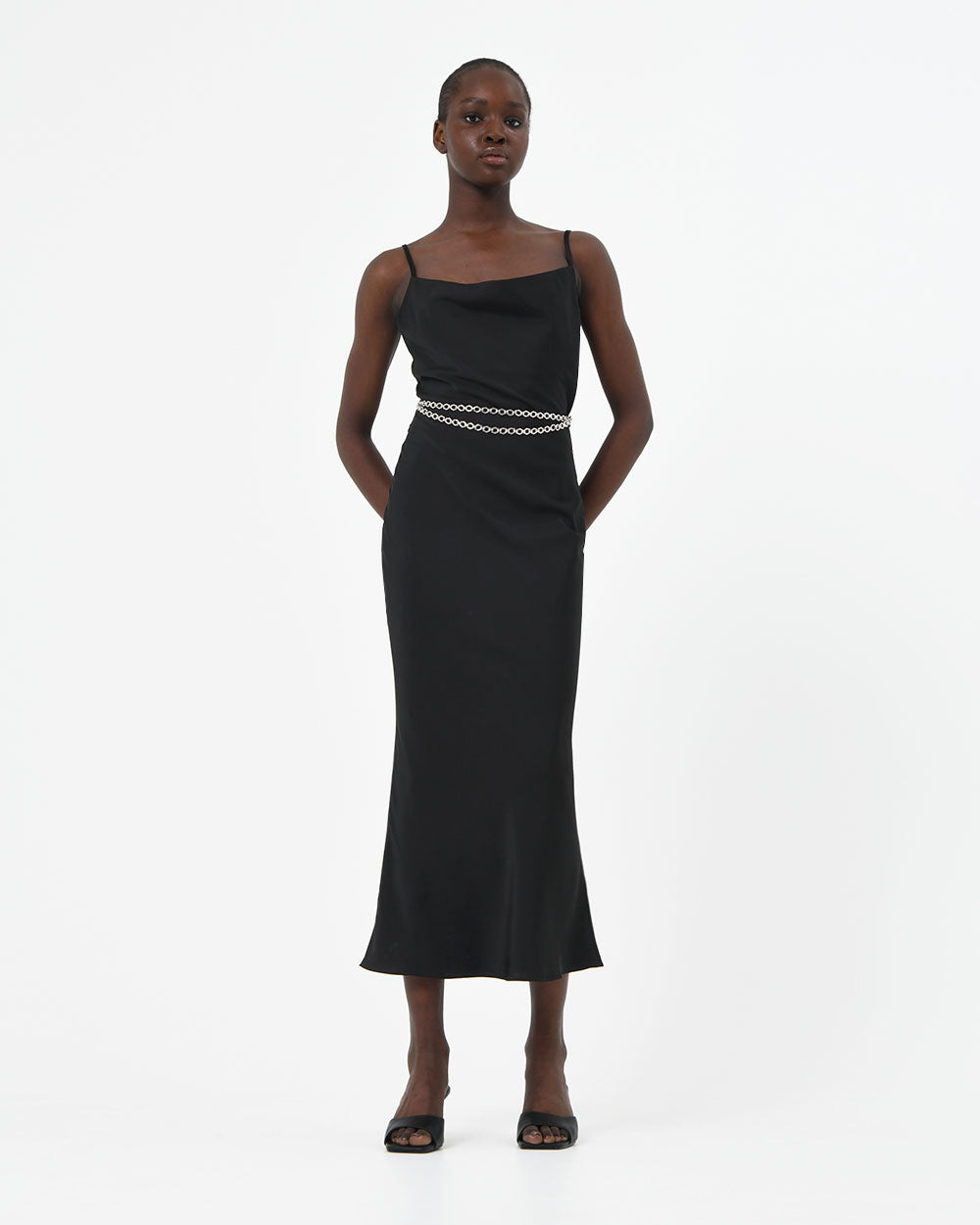 Safa Bias Slip Dress in black — full-length view 2