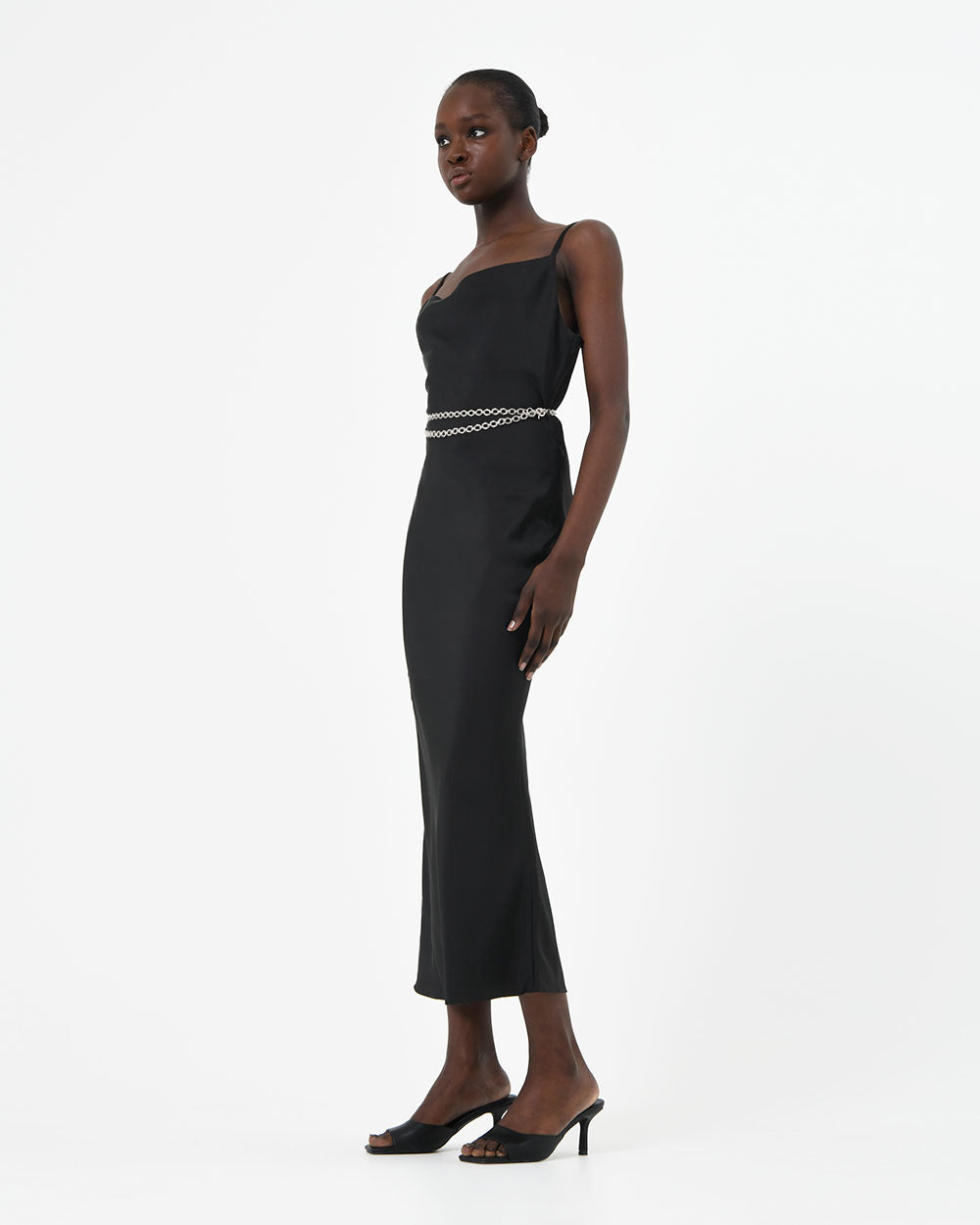 Safa Bias Slip Dress in black — side view