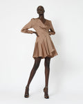 Penny Long Sleeve Wrap Dress in bronze — full-length view