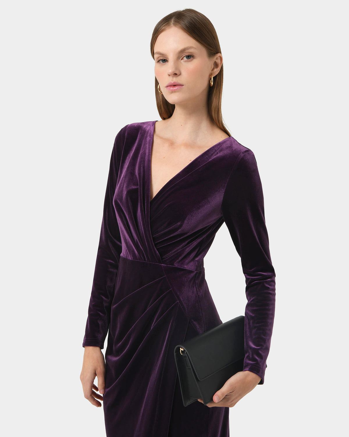 Miabella Draped Dress in purple — close-up view 2