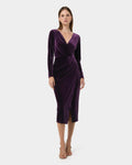 Miabella Draped Dress in purple — full-length view