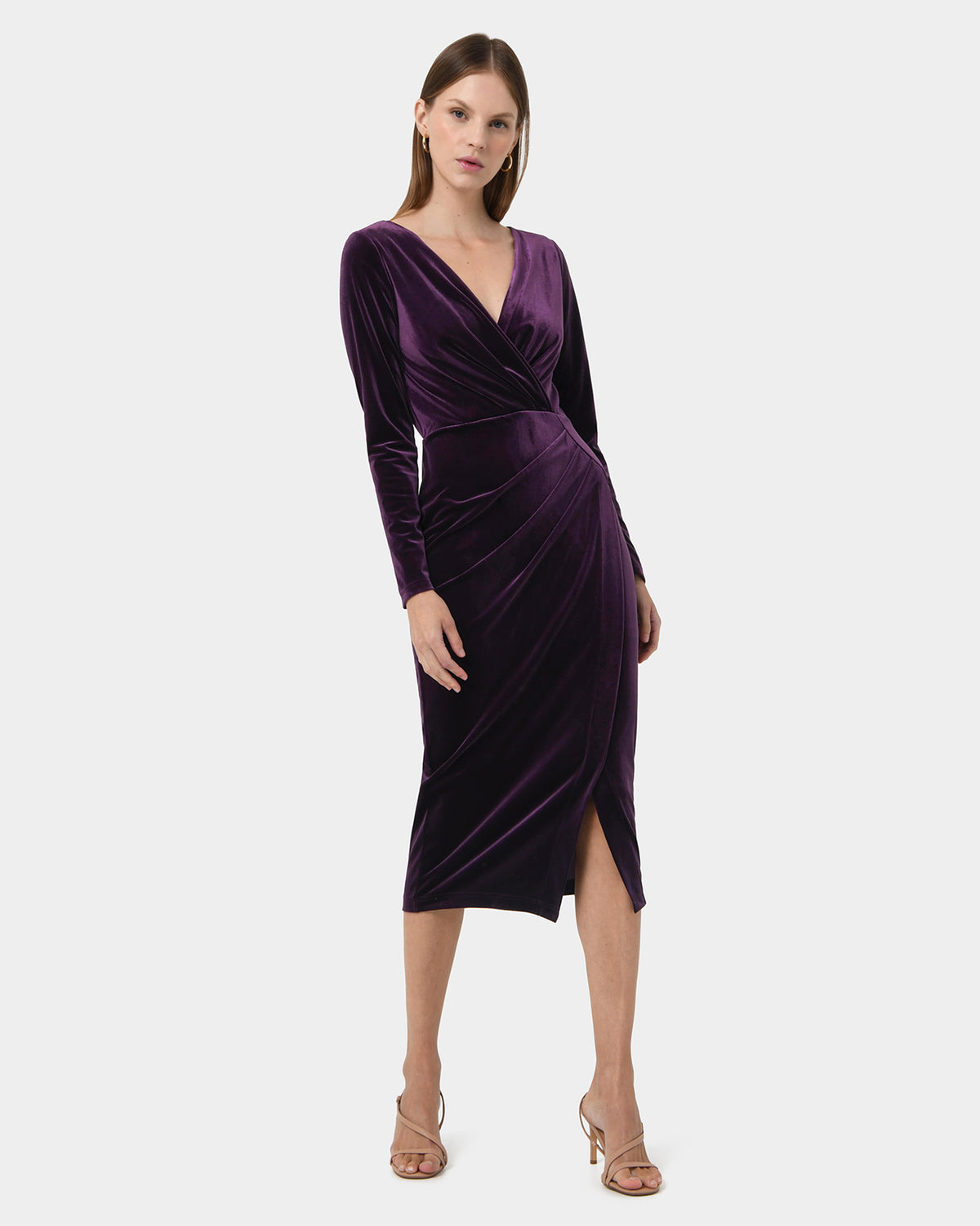 Miabella Draped Dress in purple — full-length view 2