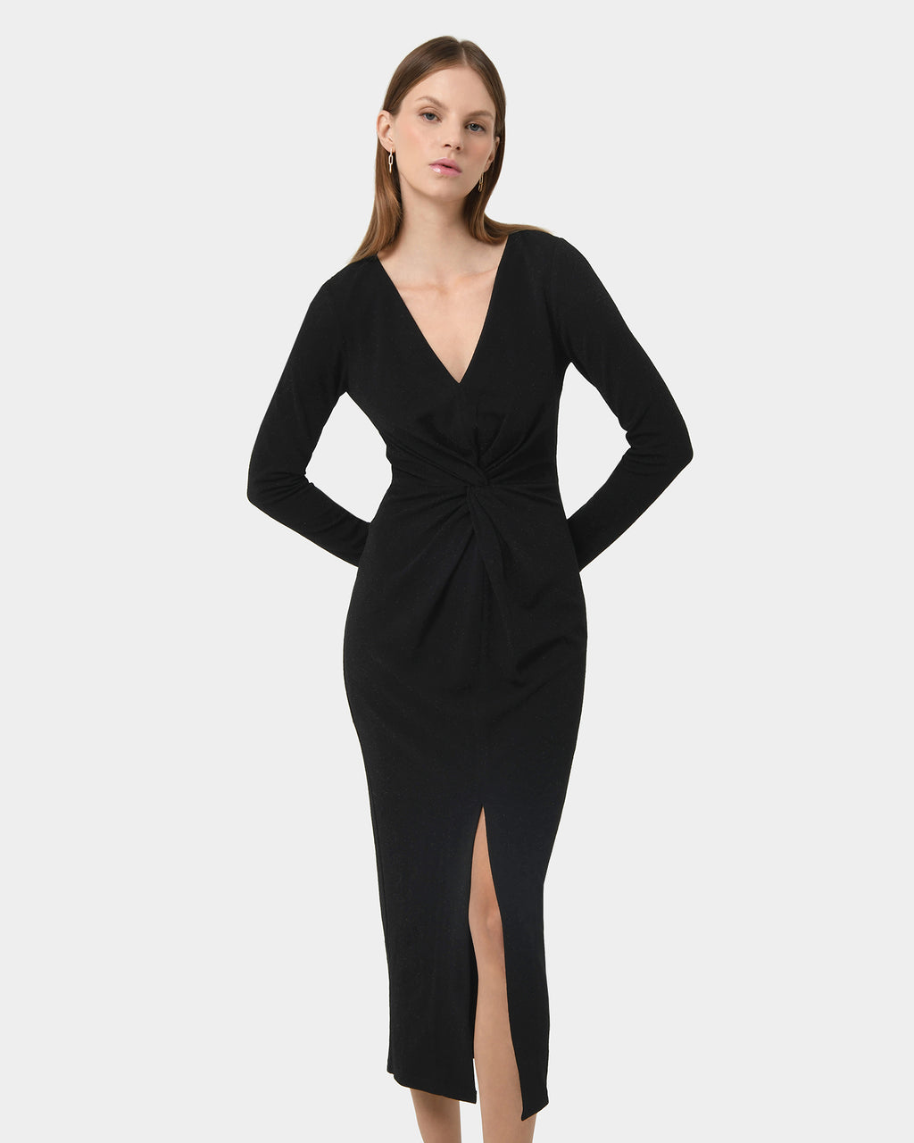 Giada Twist Knit Glitter Dress in black — close-up view