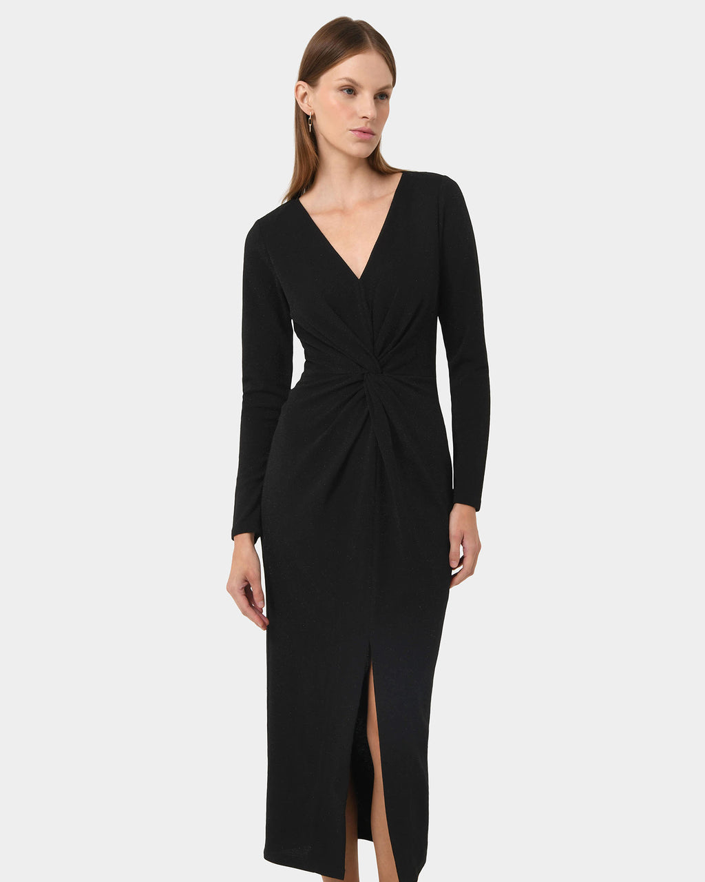 Giada Twist Knit Glitter Dress in black — close-up view 2