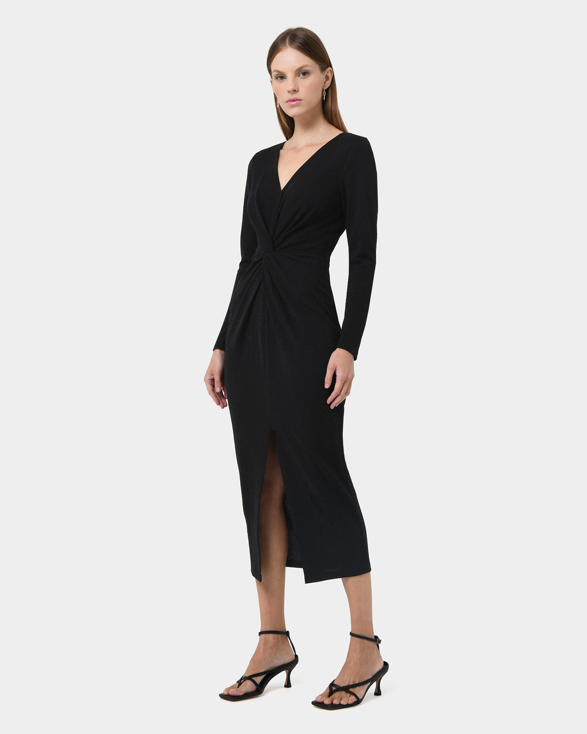 Giada Twist Knit Glitter Dress in black — side view