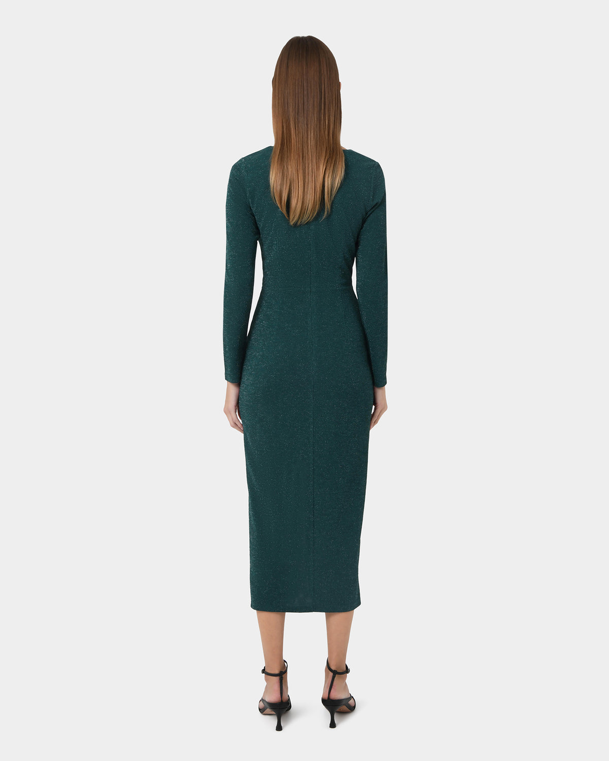 Giada Twist Knit Glitter Dress in green — back view
