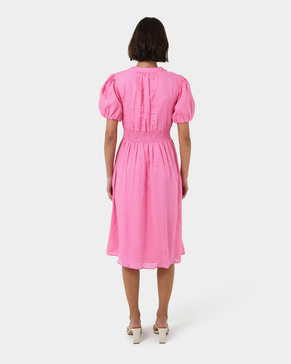 Fernanda Linen Dress in pink — back view