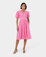 Fernanda Linen Dress in pink — full-length view
