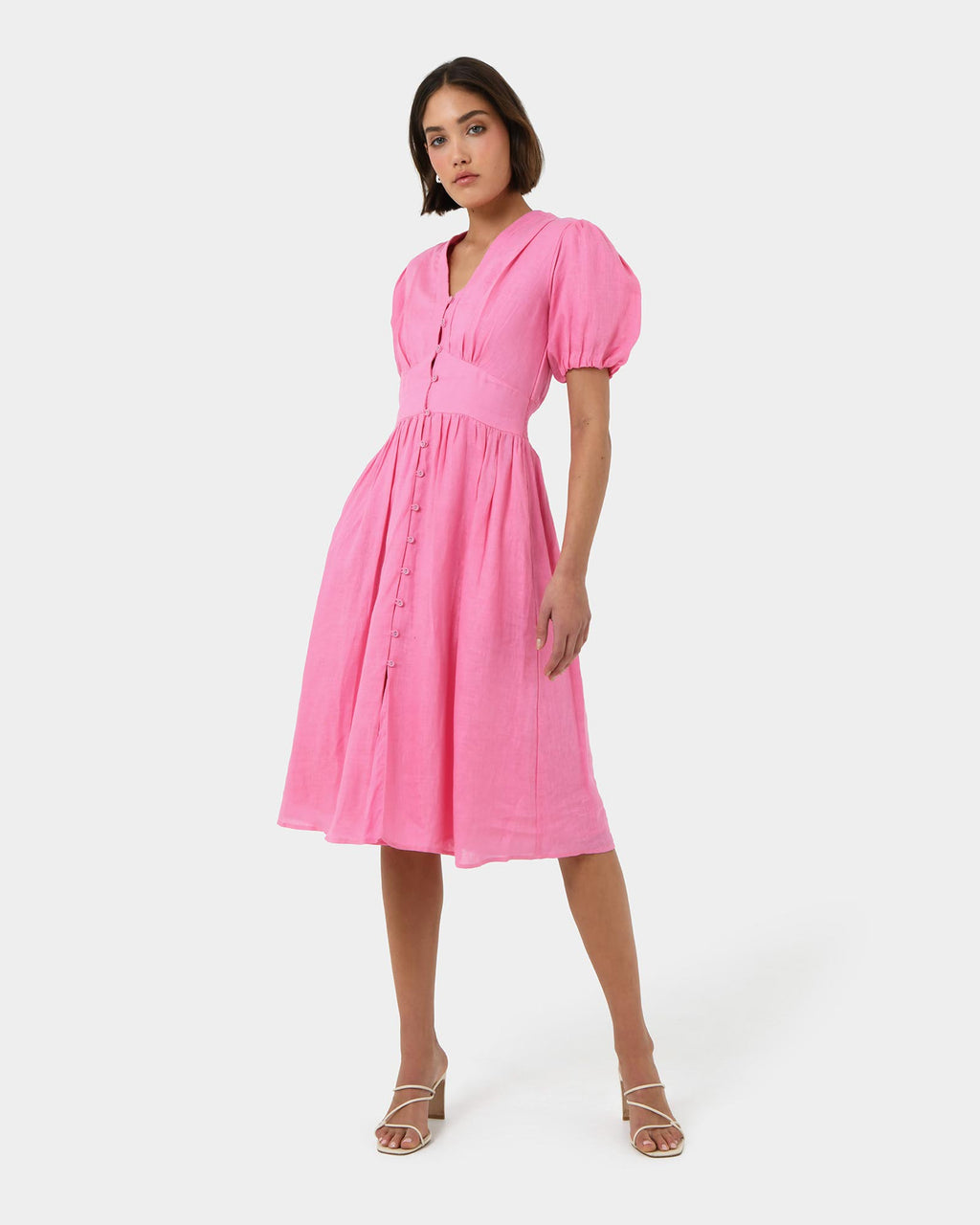 Fernanda Linen Dress in pink — full-length view 2