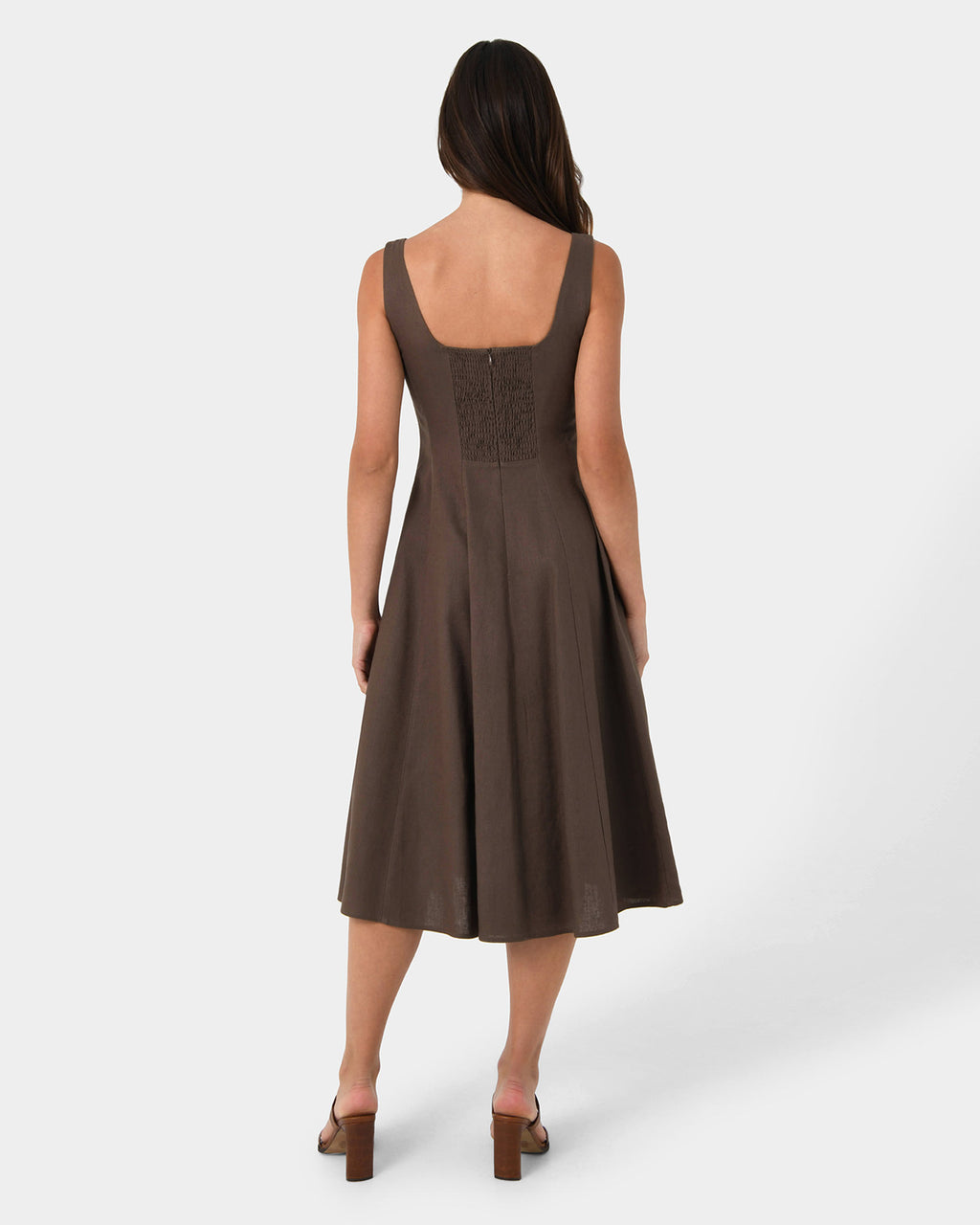 Saira Linen A-line Dress in brown — back view