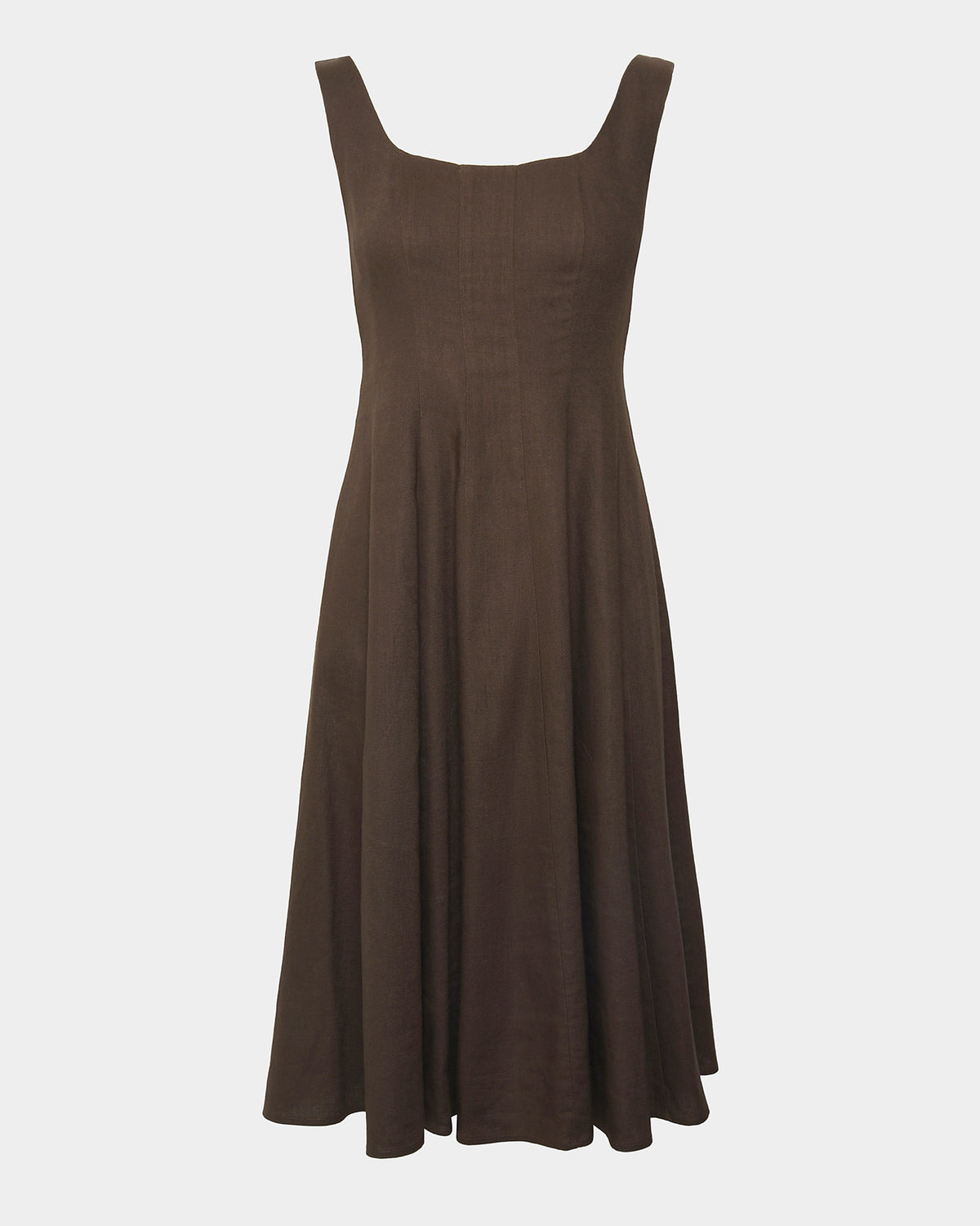 Saira Linen A-line Dress in brown — product-only view