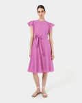 Kavya Tie-Waist Cotton Dress in bright orchid — full-length view