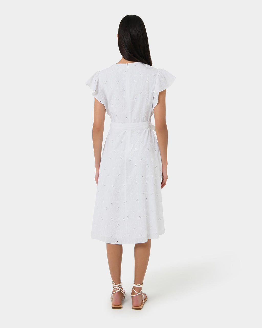 Kavya Tie-Waist Cotton Dress in white — back view