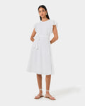 Kavya Tie-Waist Cotton Dress in white — full-length view