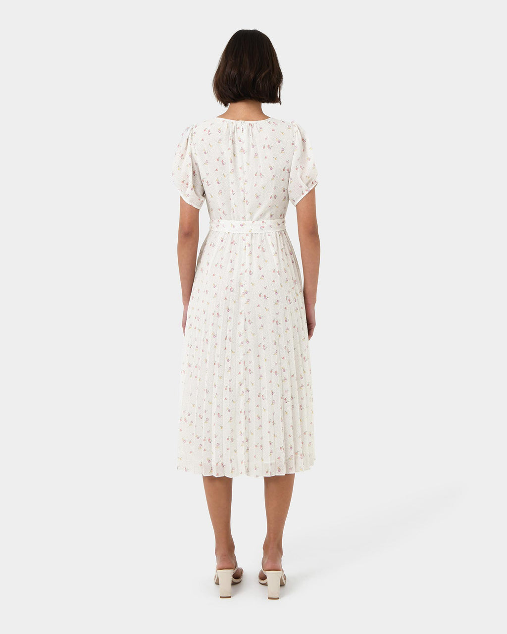Etta Floral Pleated Dress in floral print — back view