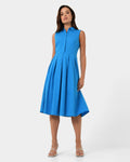 Alma Cotton Sleeveless Dress in cyan blue — full-length view
