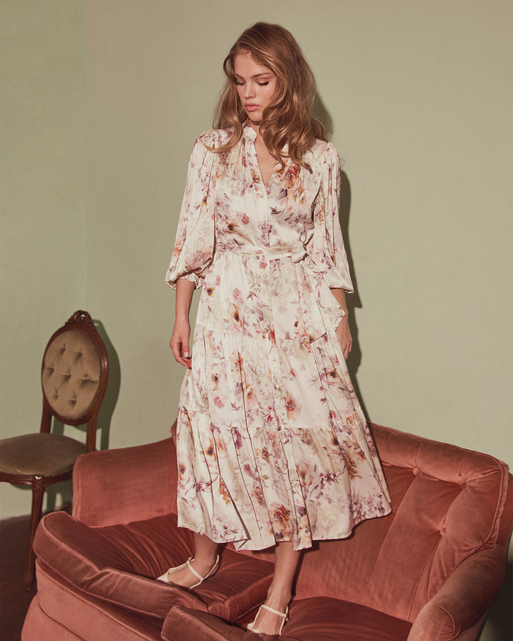 Rosy Floral Tiered Dress