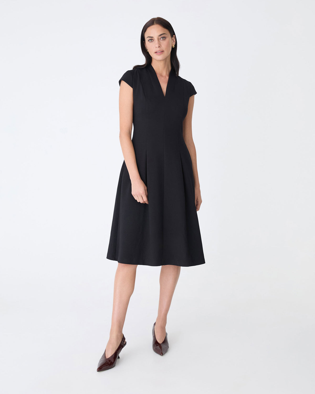 Juno Panel Ponte Dress in black — full-length view