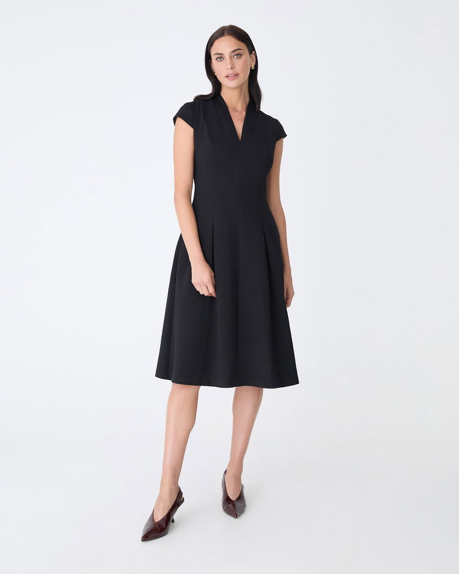Juno Panel Ponte Dress in black — full-length view