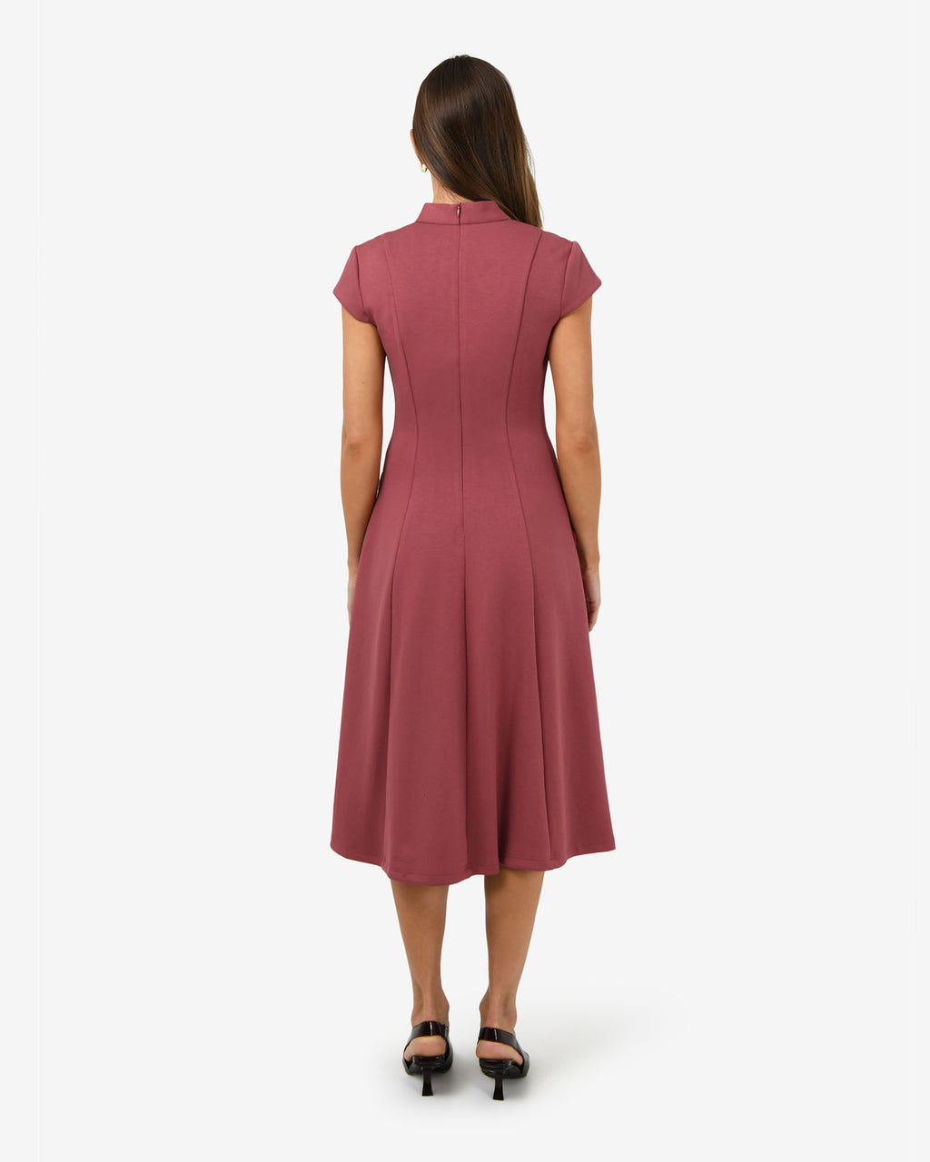 Juno Panel Ponte Dress in brick — back view