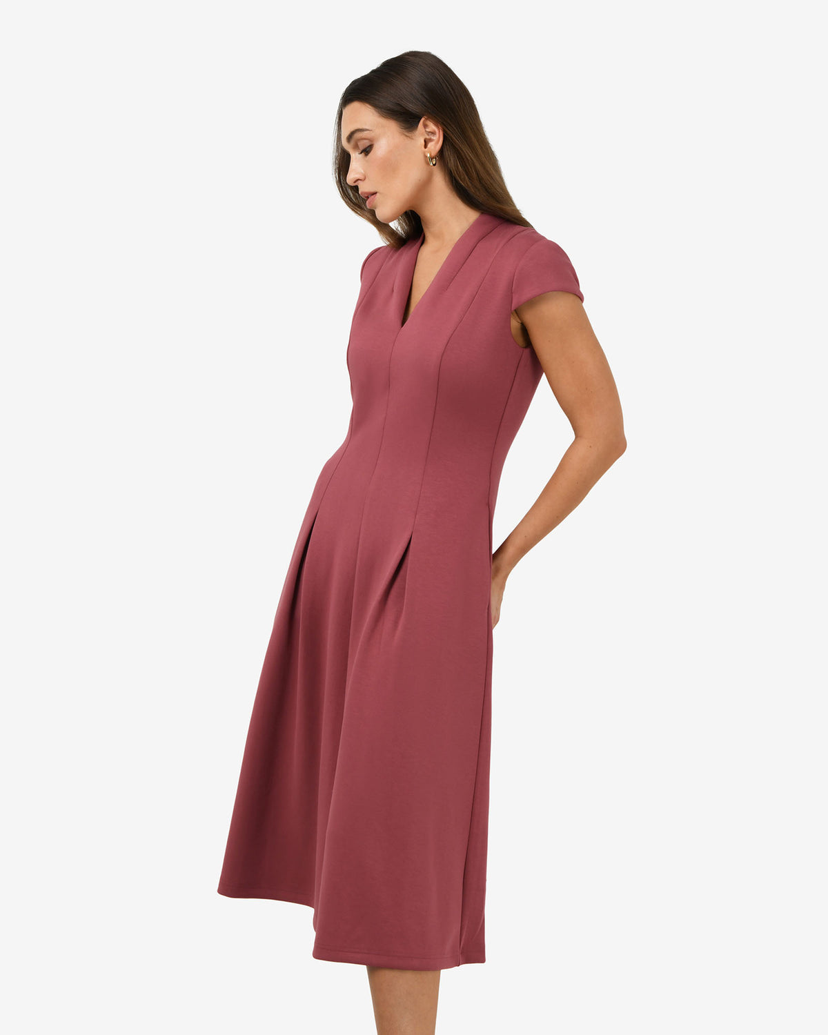 Juno Panel Ponte Dress in brick — side view