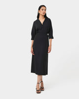 Betty Wrap Tie Dress in black — full-length view