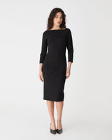 Sutton Ponte Dress in black — full-length view