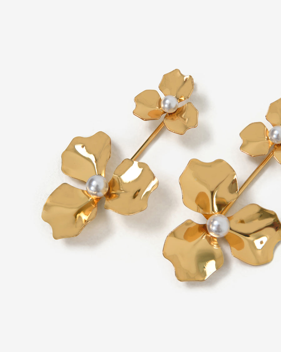 Magnolia Bold Floral Earrings in gold — fabric detail